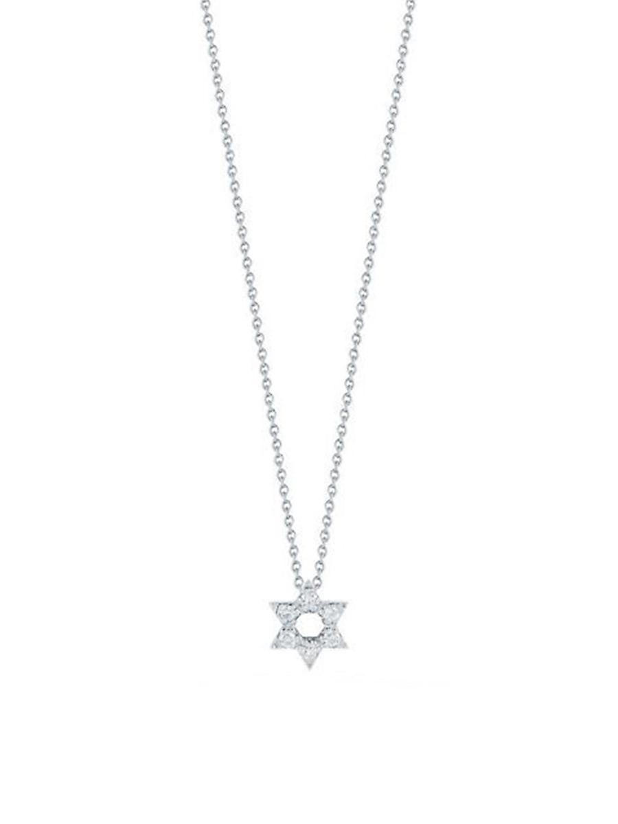 Womens Tiny Treasures 0.09 TCW Diamond & 18K White Gold Star Of David Necklace Product Image