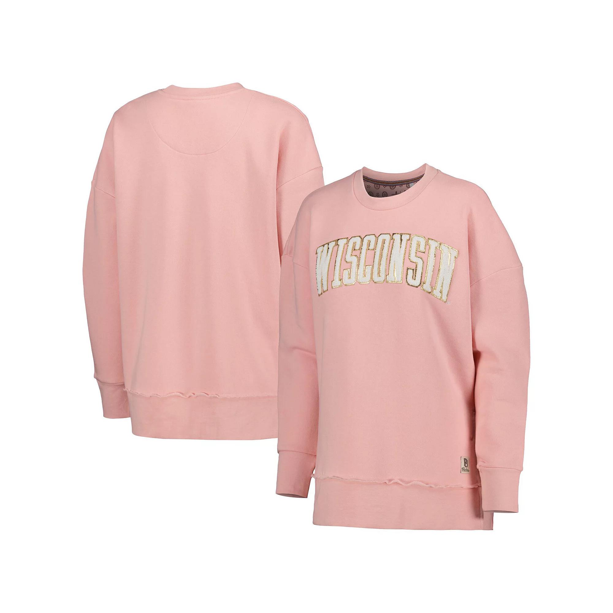 Women's Pressbox Pink Wisconsin Badgers La Jolla Fleece Pullover Sweatshirt, Size: Small Product Image