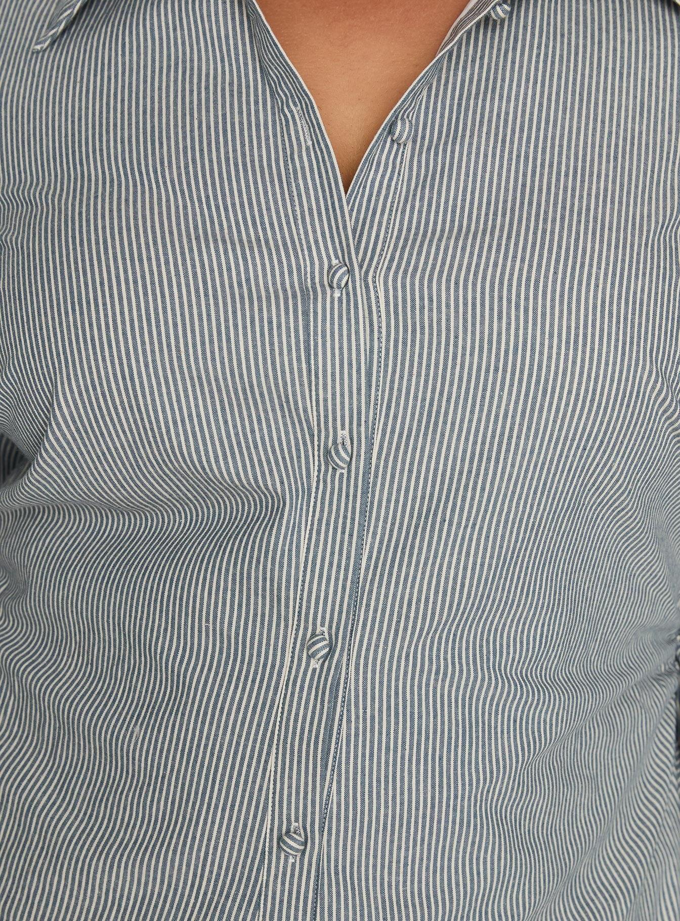 Publicity Long Sleeve Mini Dress Blue Pinstripe Curve Product Image