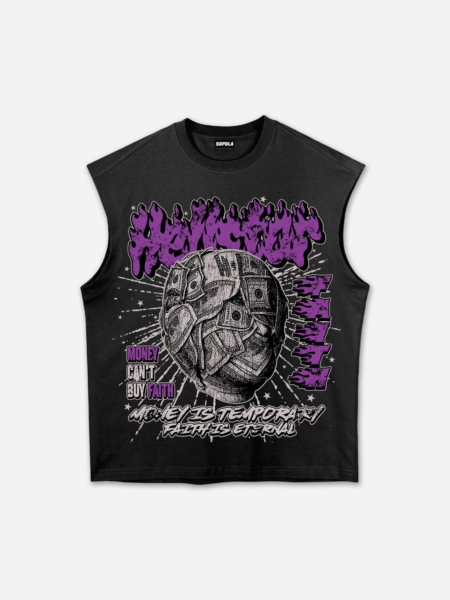 Sopula Don't Let Money Blind Your Faith Old Graphic Cotton Sleeveless Shirts Tank Top Product Image