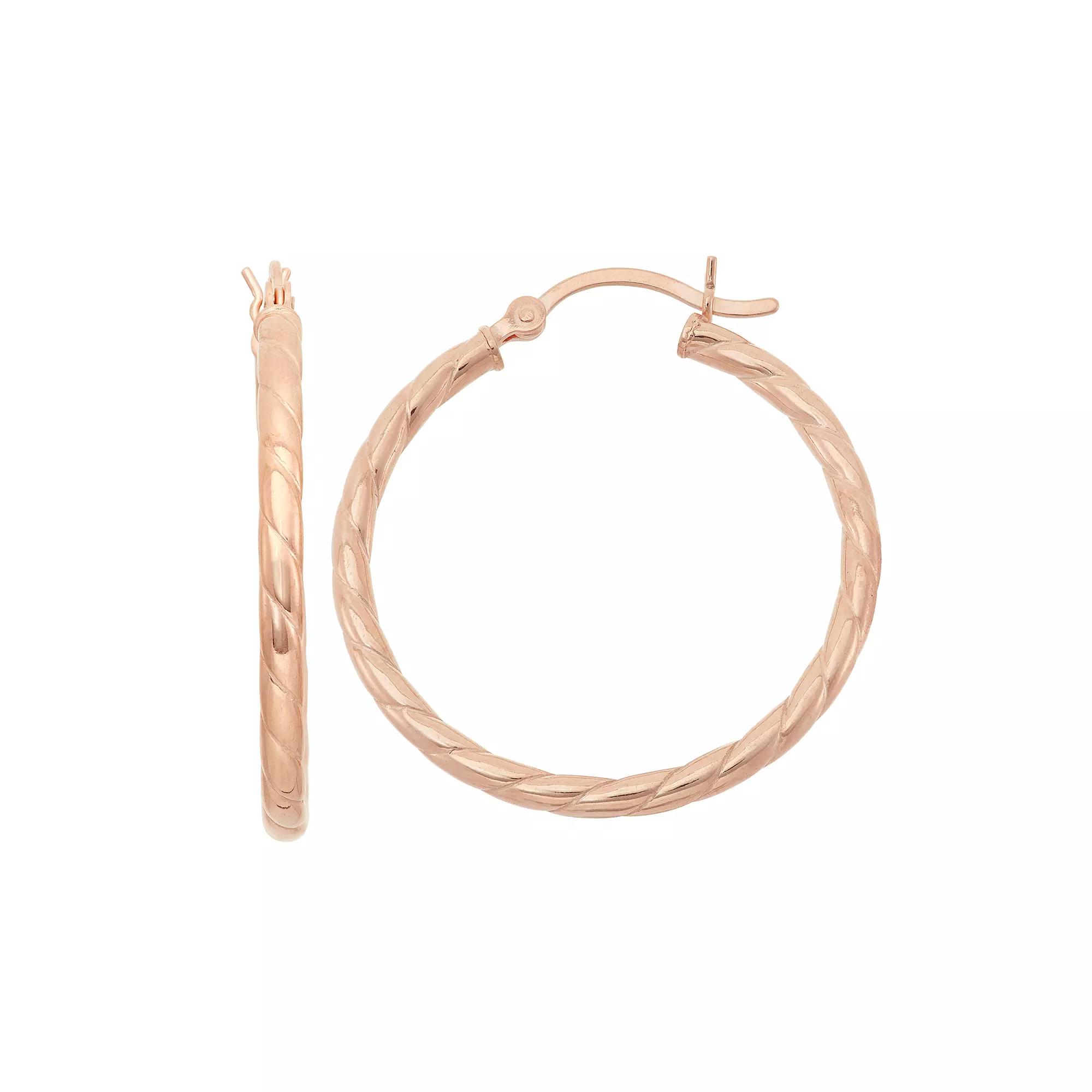 Jordan Blue 14k Rose Gold Over Silver Textured Rope Hoop Earrings, Women's, Pink Product Image