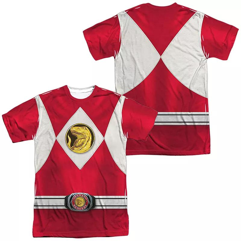 Men's Power Rangers Red Ranger Emblem Costume Sublimated Graphic Tee, Size: Medium, Black Product Image