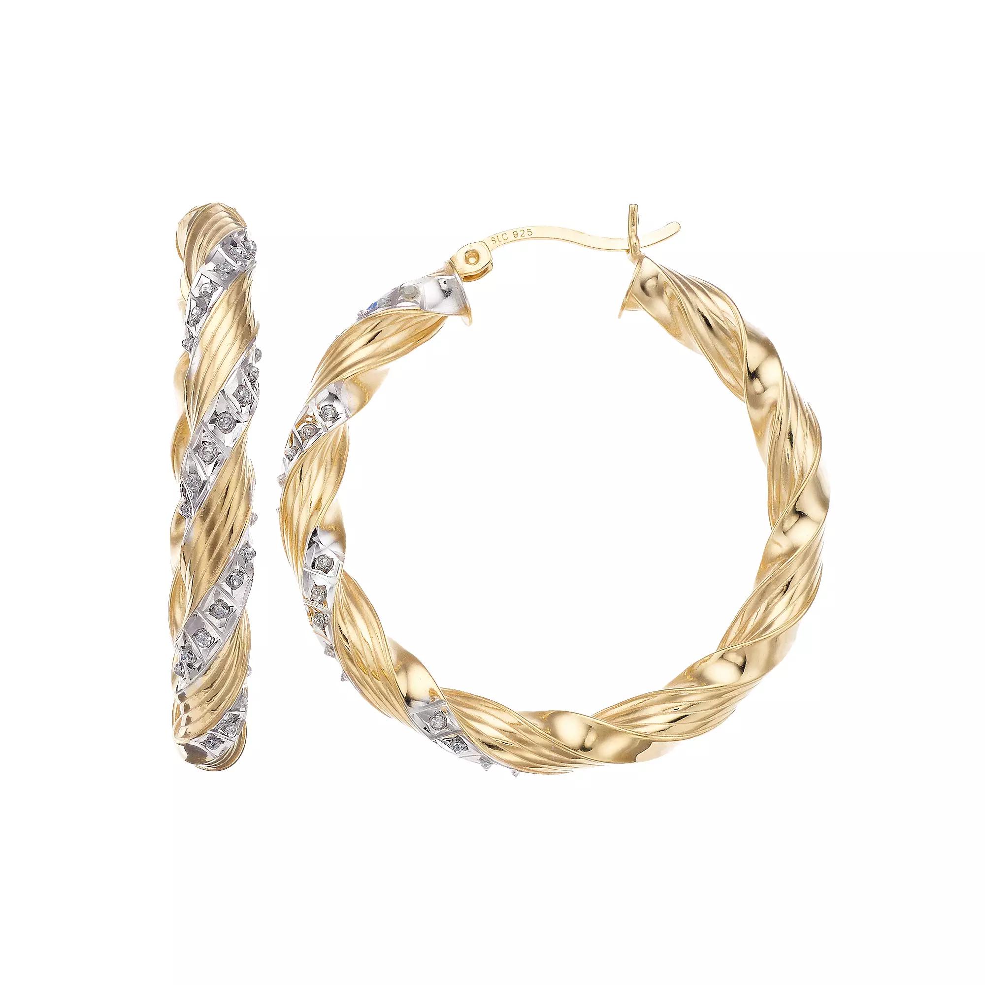 Diamond Mystique Sterling Silver Diamond Accent Ribbon Twist Hoop Earrings, Women's, 18k Gold Over Silver Product Image