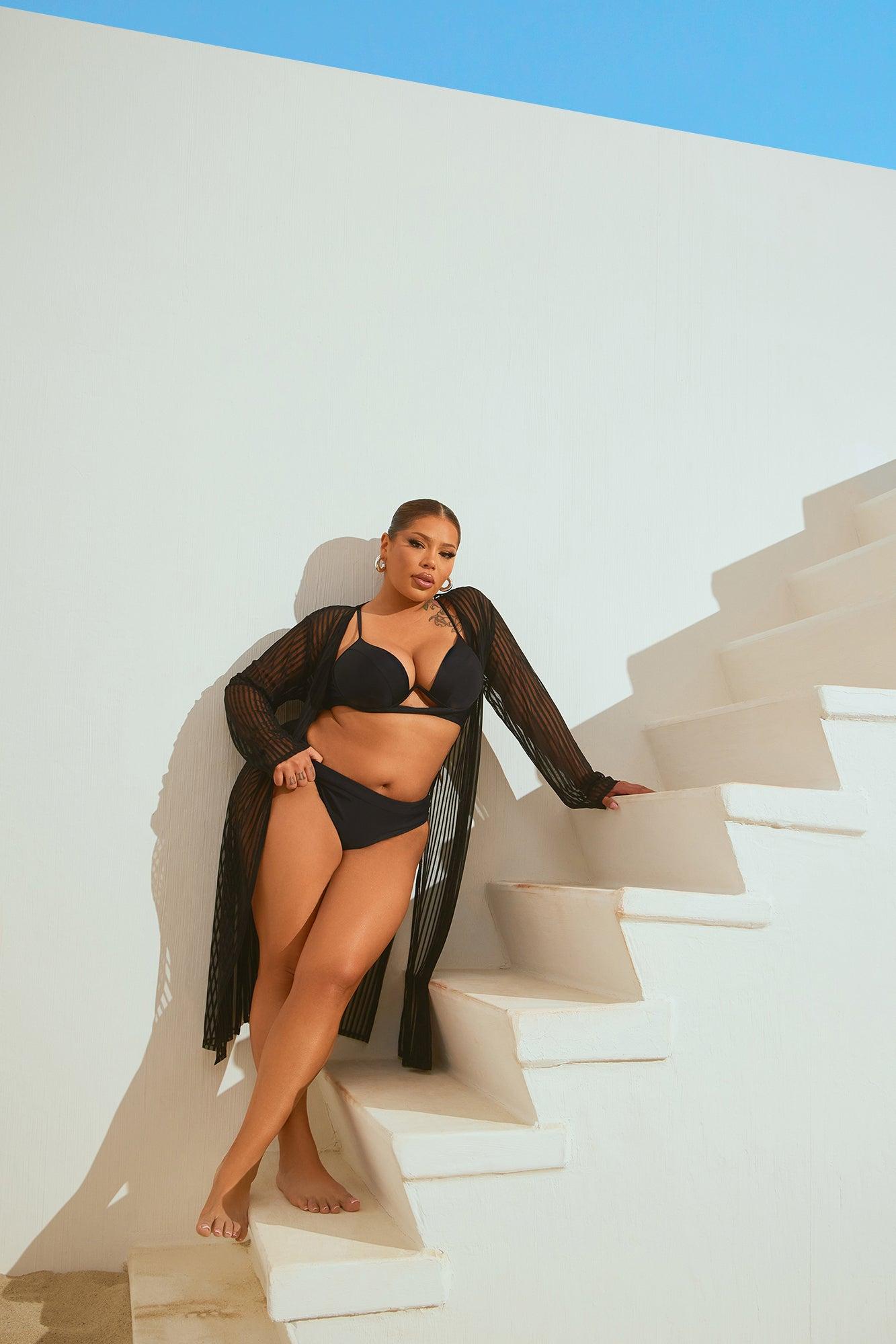 Beach Shade Stripe Cover Up Kimono - Black Product Image