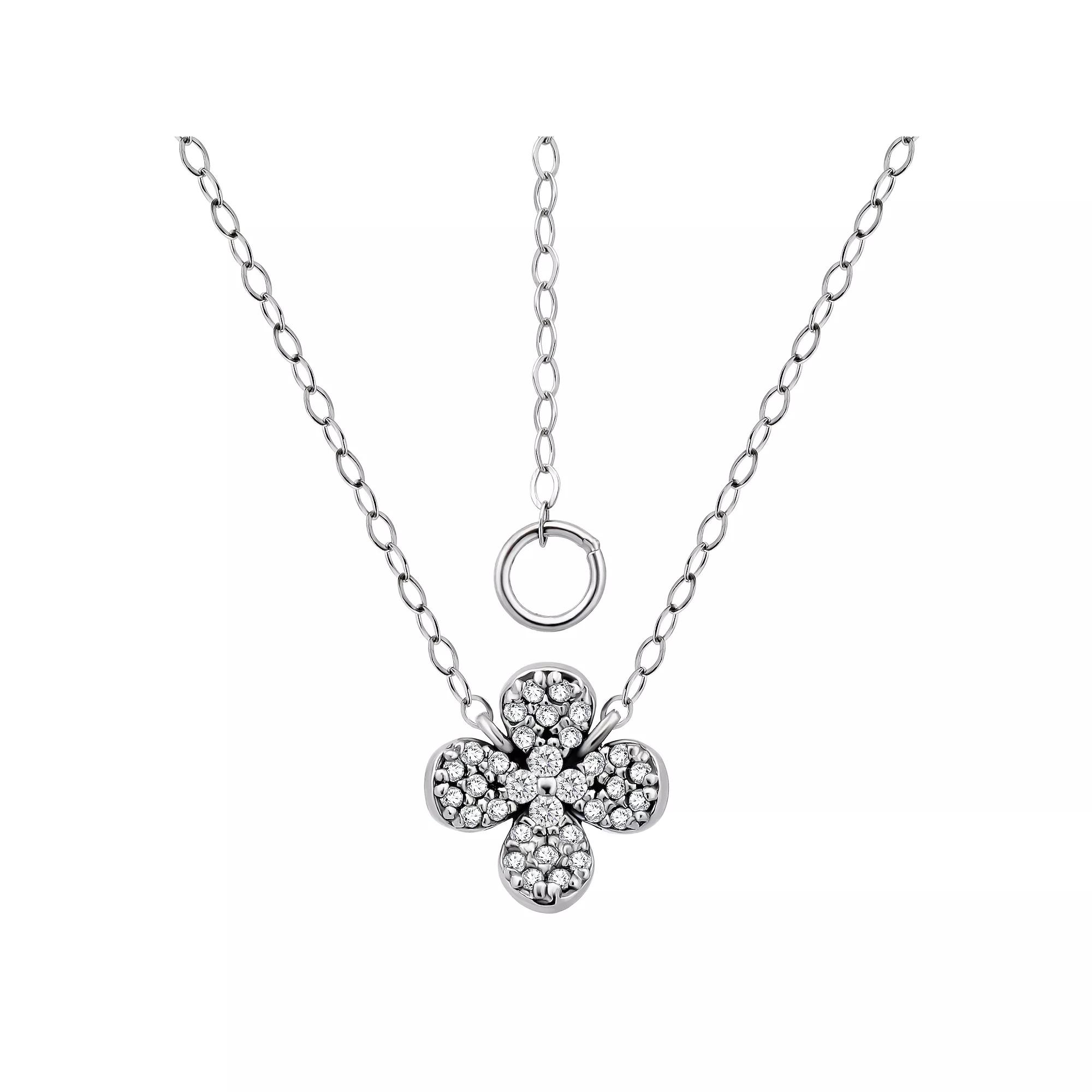 Aleure Precioso Sterling Silver Pave Cubic Zirconia Flower Pendant Necklace, Womens Product Image