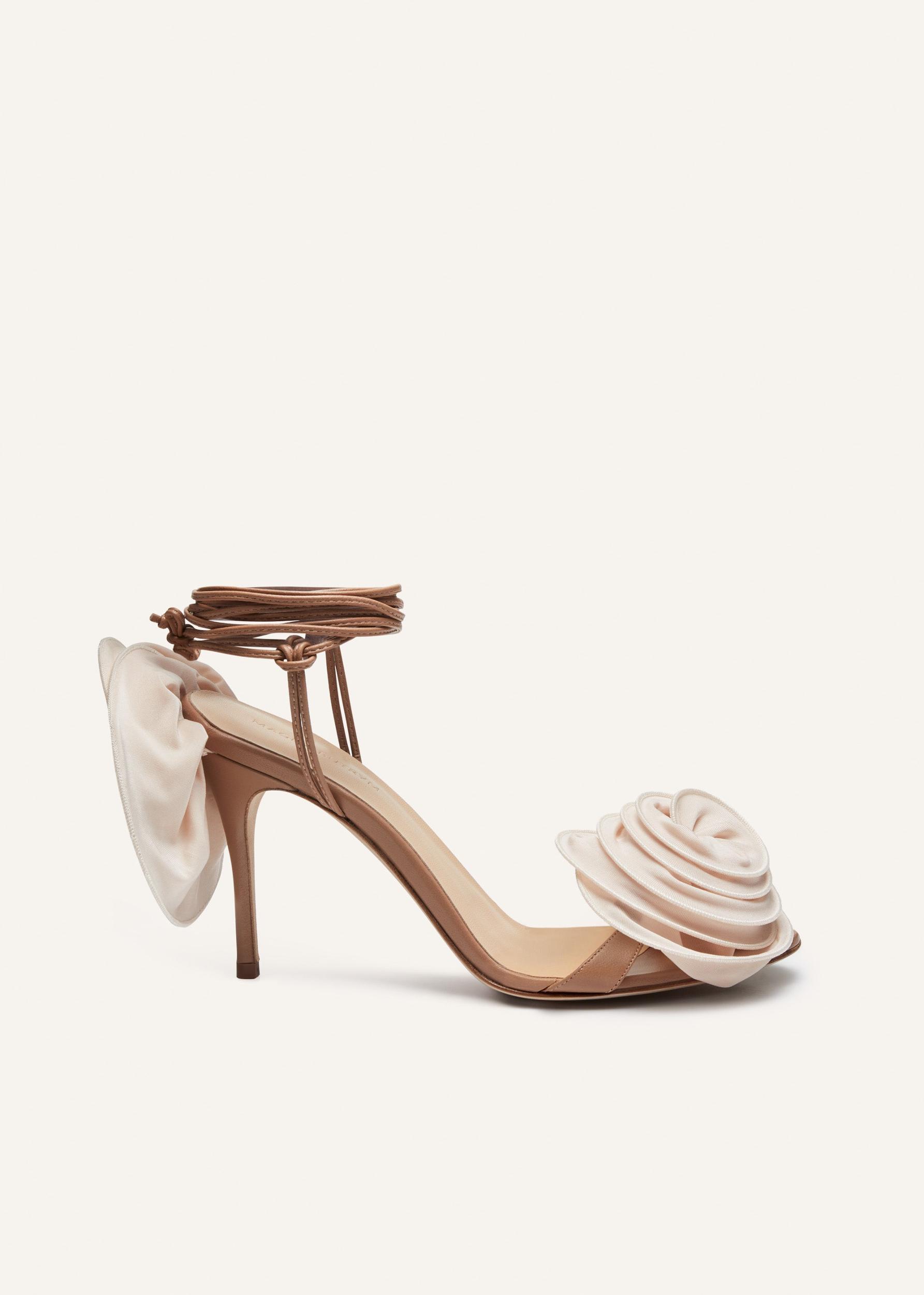 Wrap around double flower sandals in nude Product Image