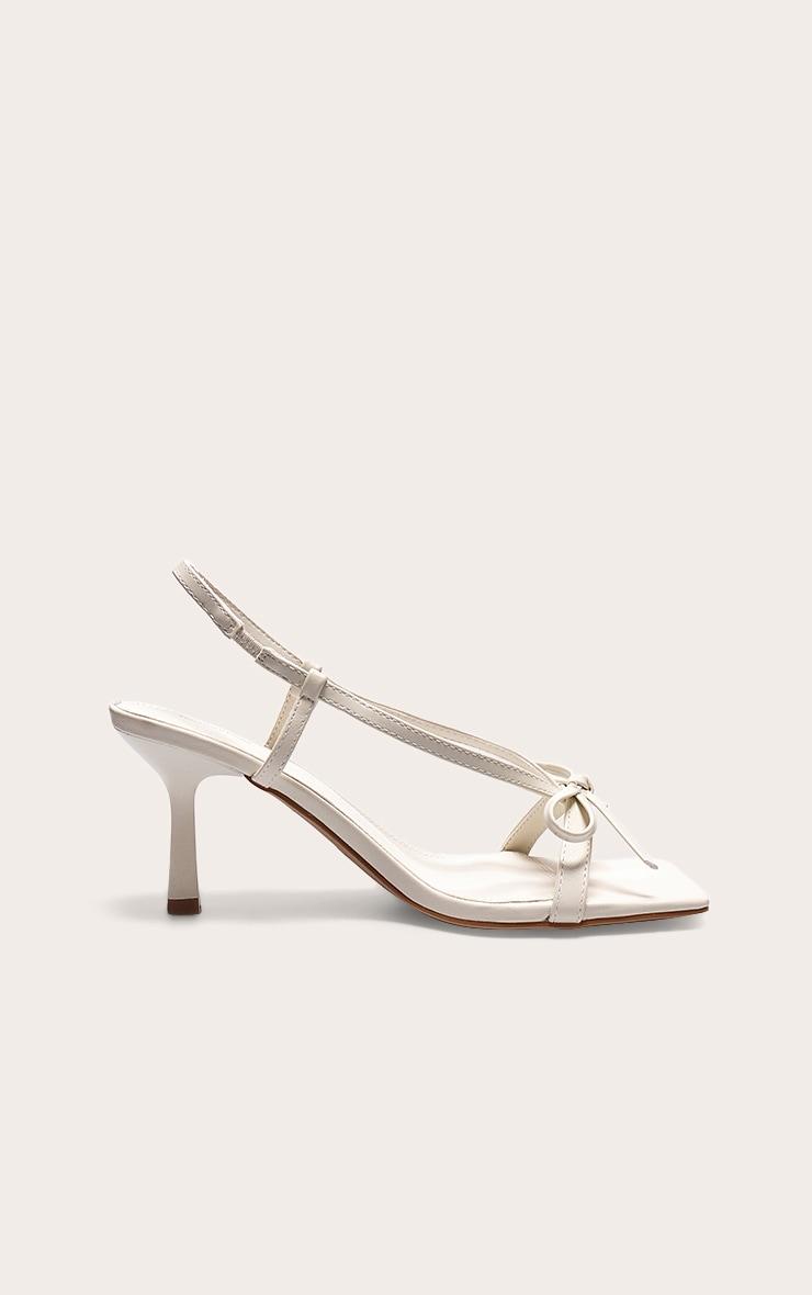 Cream PU Square Toe Bow Sling Back Mid Heeled Sandals Product Image