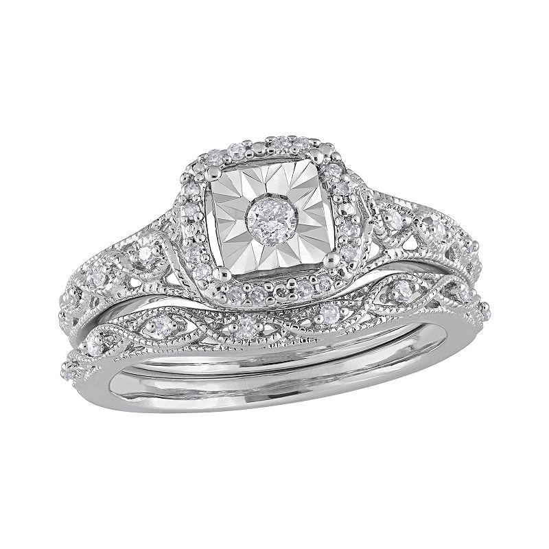 Stella Grace Sterling Silver 1/5 ct. T.W. Diamond Engagement Ring Set, Women's,  Product Image