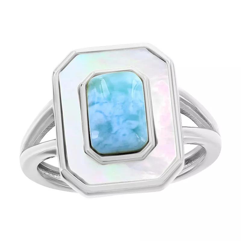 Nautica Rocks Sterling Silver Larimar and Mother-of-Pearl Rectangle Ring, Women's, Size: 9 Product Image