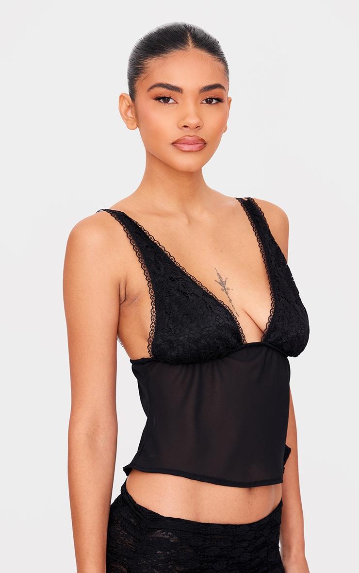 Black Chiffon Lace Long Top Product Image