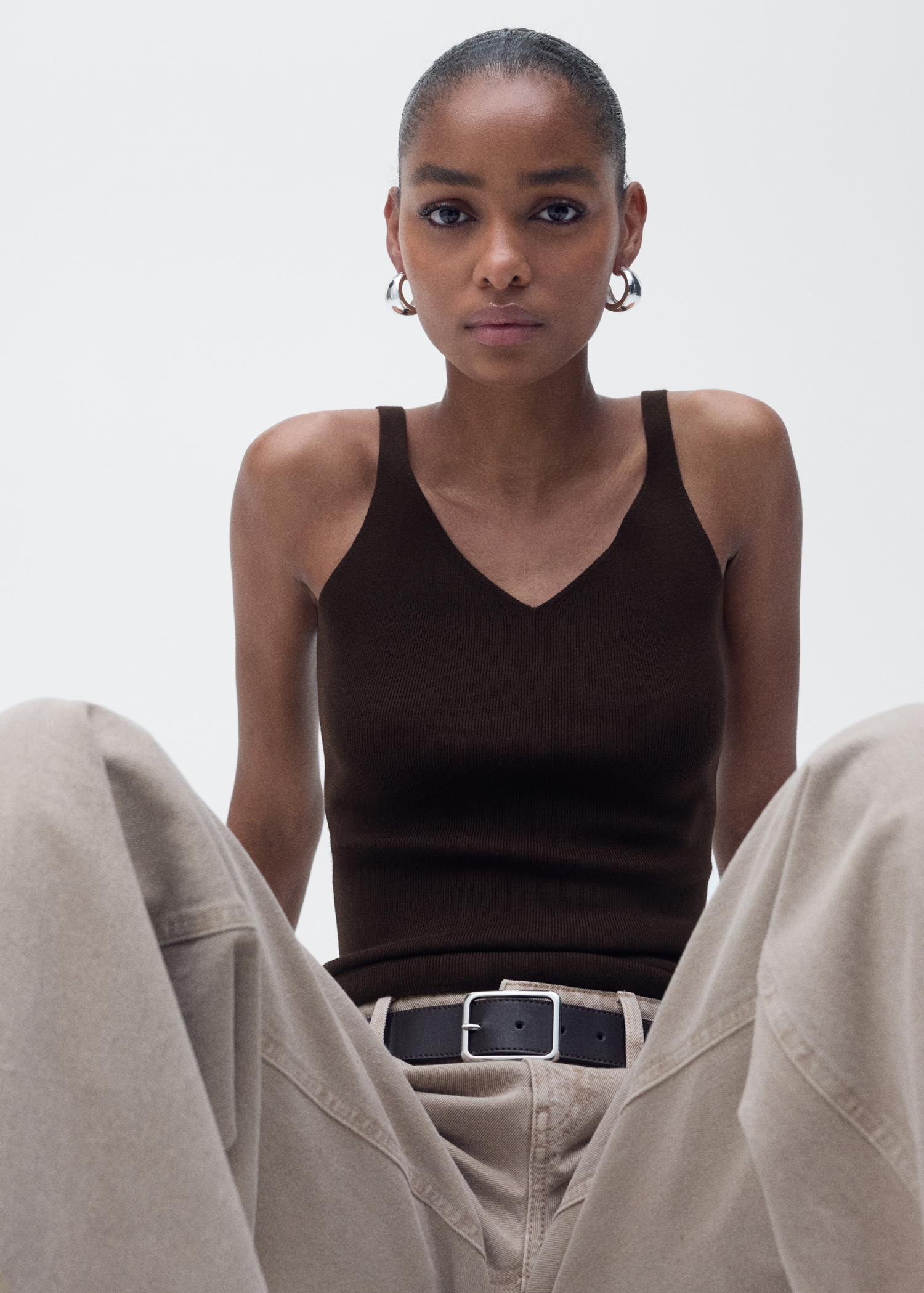 V-neck knit top - Women | MANGO USA Product Image