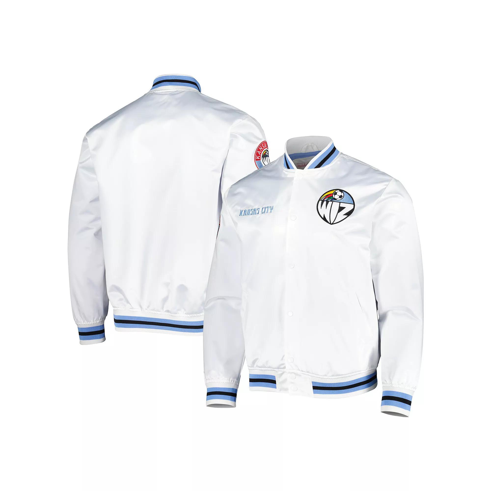 Men's Mitchell & Ness White Sporting Kansas City City Full-Snap Satin Jacket,  Product Image