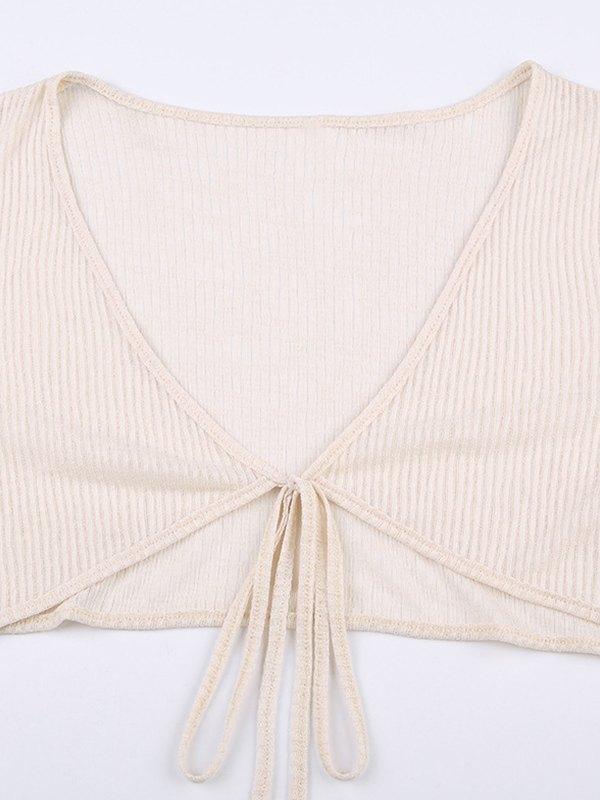 Tie Front Cardi Ribbed Knit Crop Top Product Image
