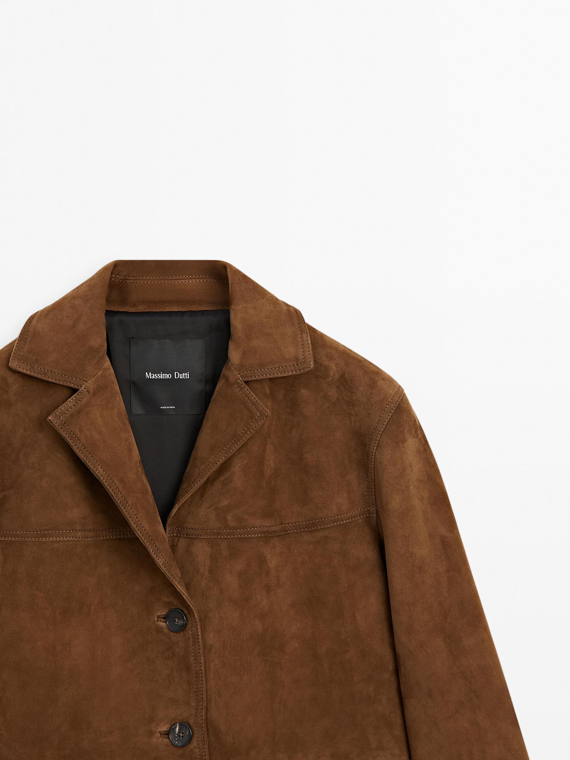 Suede leather blazer with topstitching Product Image