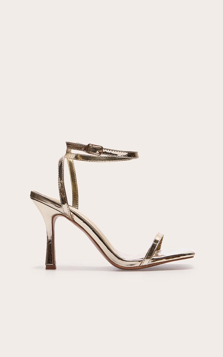 Gold Wide Fit PU Square Toe Barely There Mid Heeled Sandals Product Image