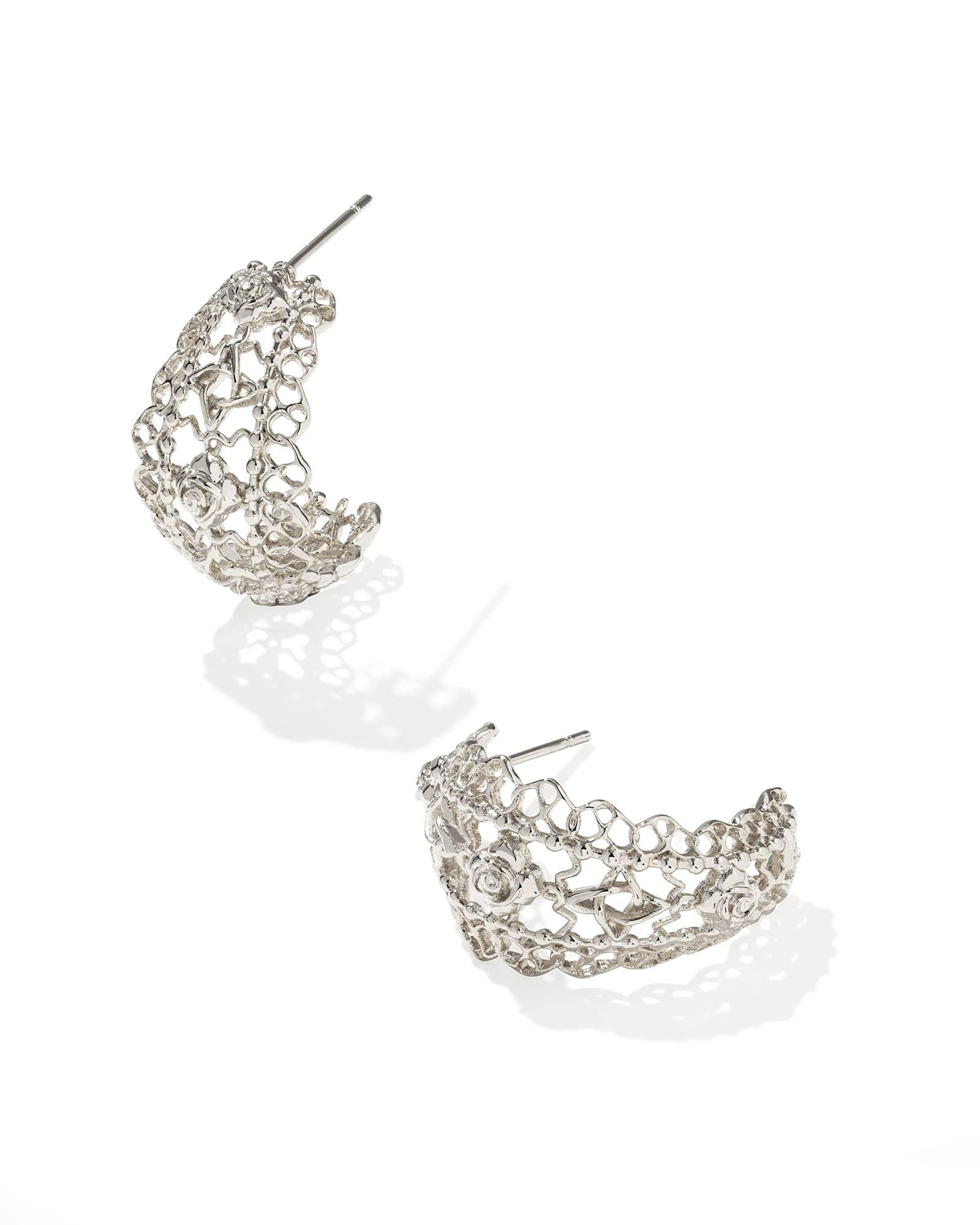 Krista Lace Silver Huggie Earrings Product Image
