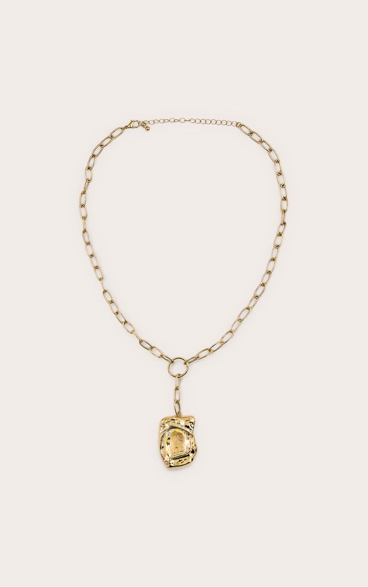 Gold Textured Large Pendant Statement Necklace Product Image