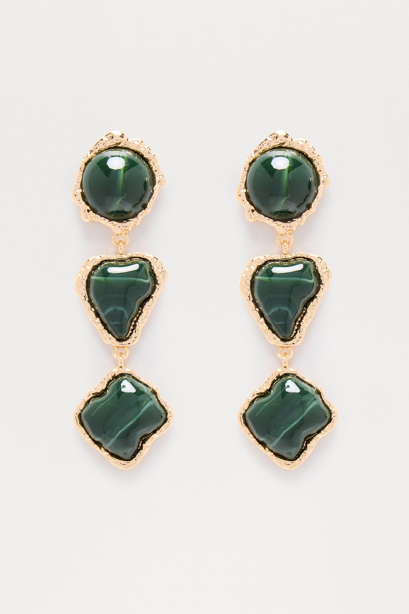 Show Off Jeweled Drop Earrings - Gold/Green Female Product Image