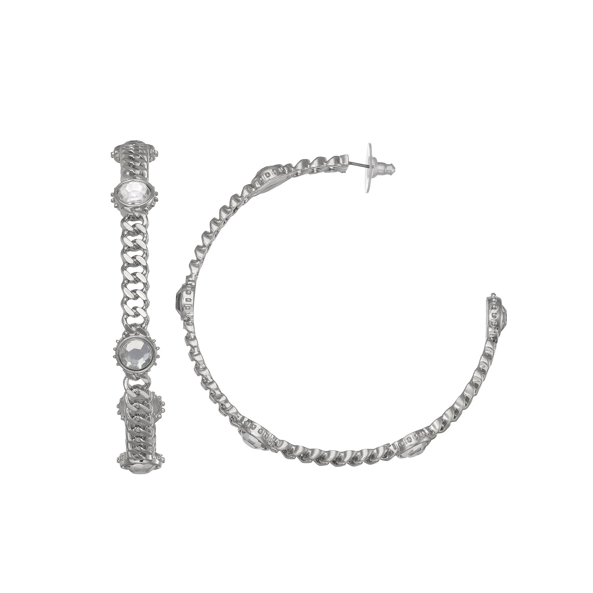 Simply Vera Vera Wang Silver Tone Crystal C Hoop Earrings, Womens, Clear Product Image