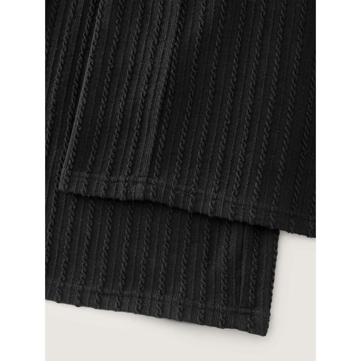 Plus Size Stretchy Cable Knit Wide Leg Pants Women Pureblack Leisure Wide Leg Mid Rise Casual Pants BloomChic 22-24/3X Product Image