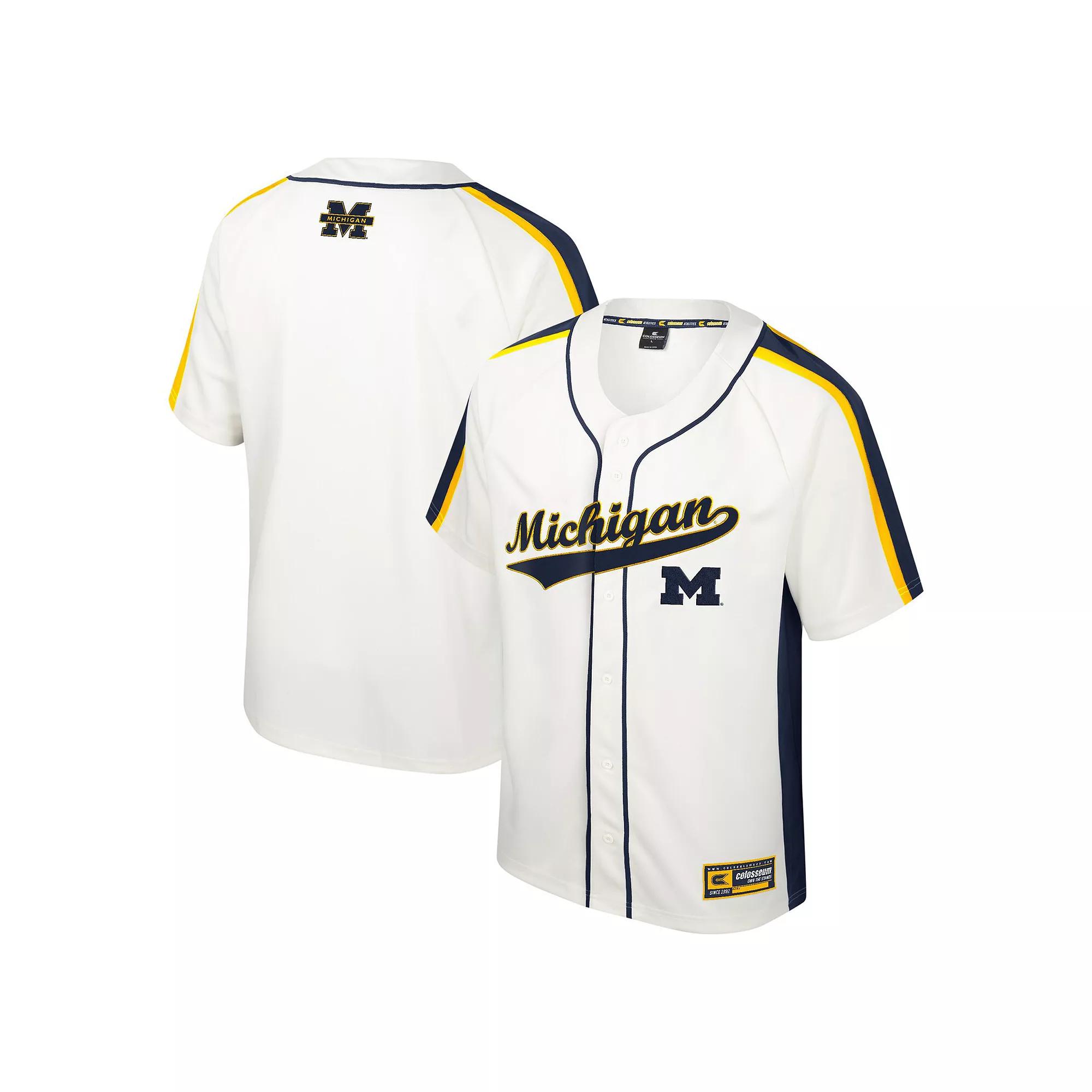 Men's Colosseum Cream Michigan Wolverines Ruth Button-Up Baseball Jersey, Size: 2XL, Beige Product Image