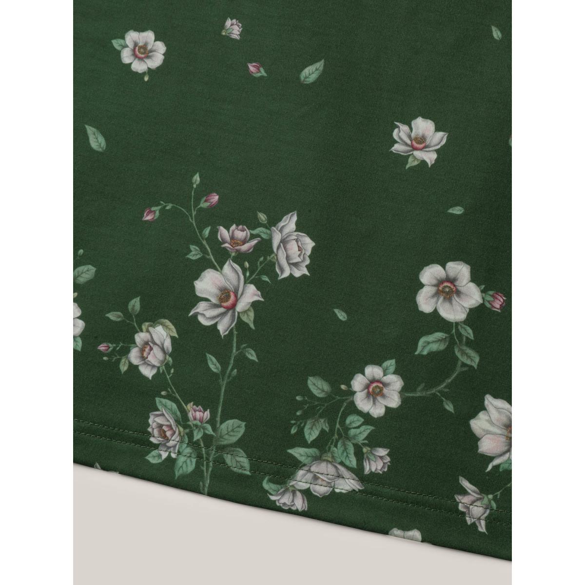 Plus Size Floral Hem Print Cinched-Waist Midi Dress Moss Women Round Neck Sleeveless Curvy BloomChic 10/M Product Image