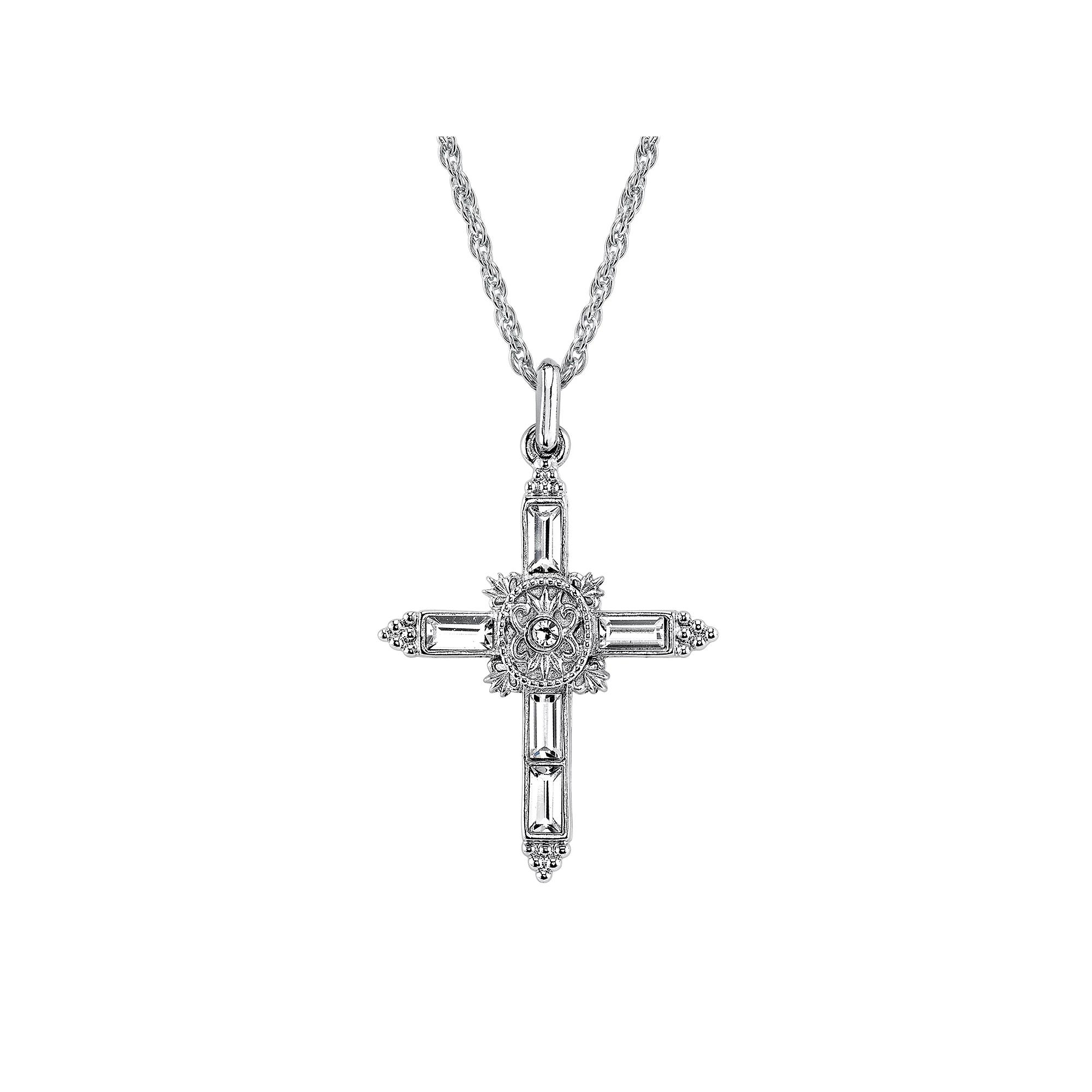 Symbols of Faith Simulated Crystal Cross Pendant, Womens Silver Tone Product Image