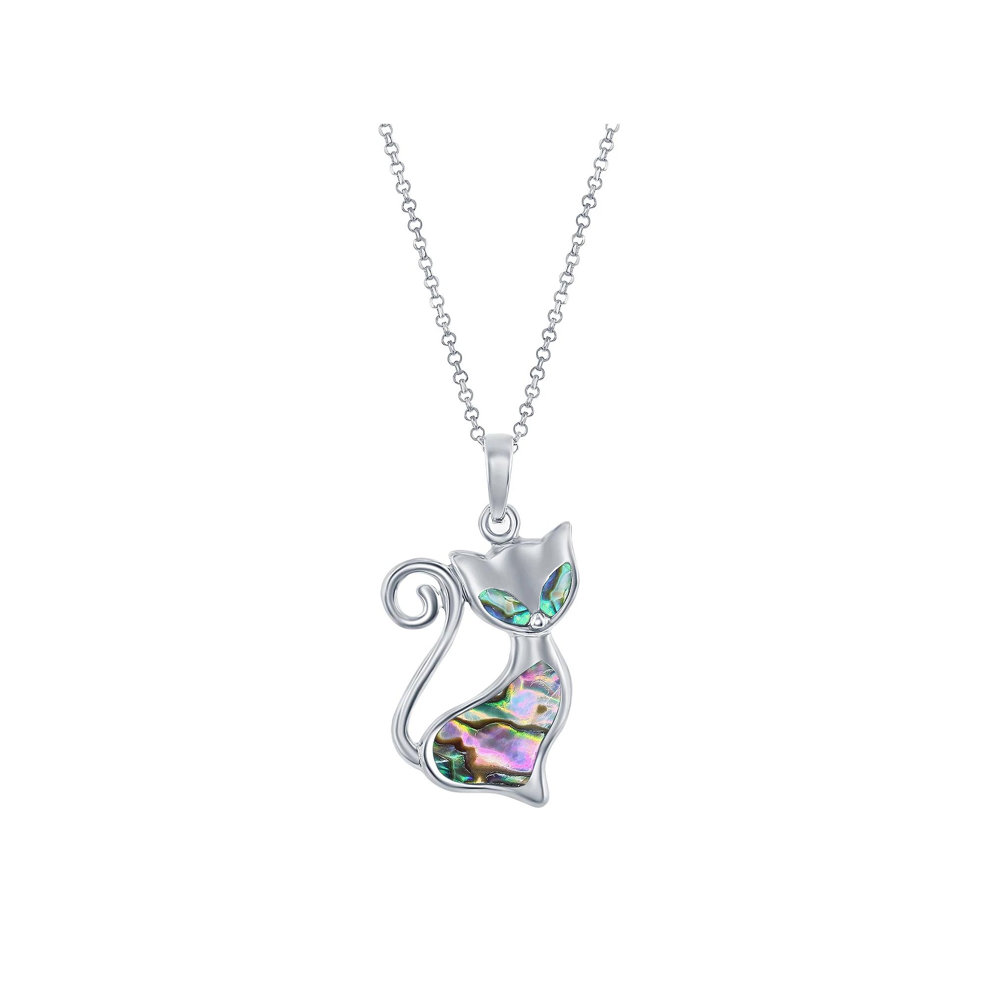 Sterling Silver Abalone Cat Necklace, Women's, Size: 18" Product Image