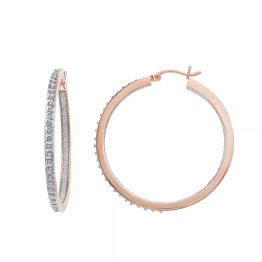 Diamond Mystique 18k Rose Gold Over Sterling Silver Diamond Accent Inside-Out Round Hoop Earrings, Women's, Pink Tone Product Image