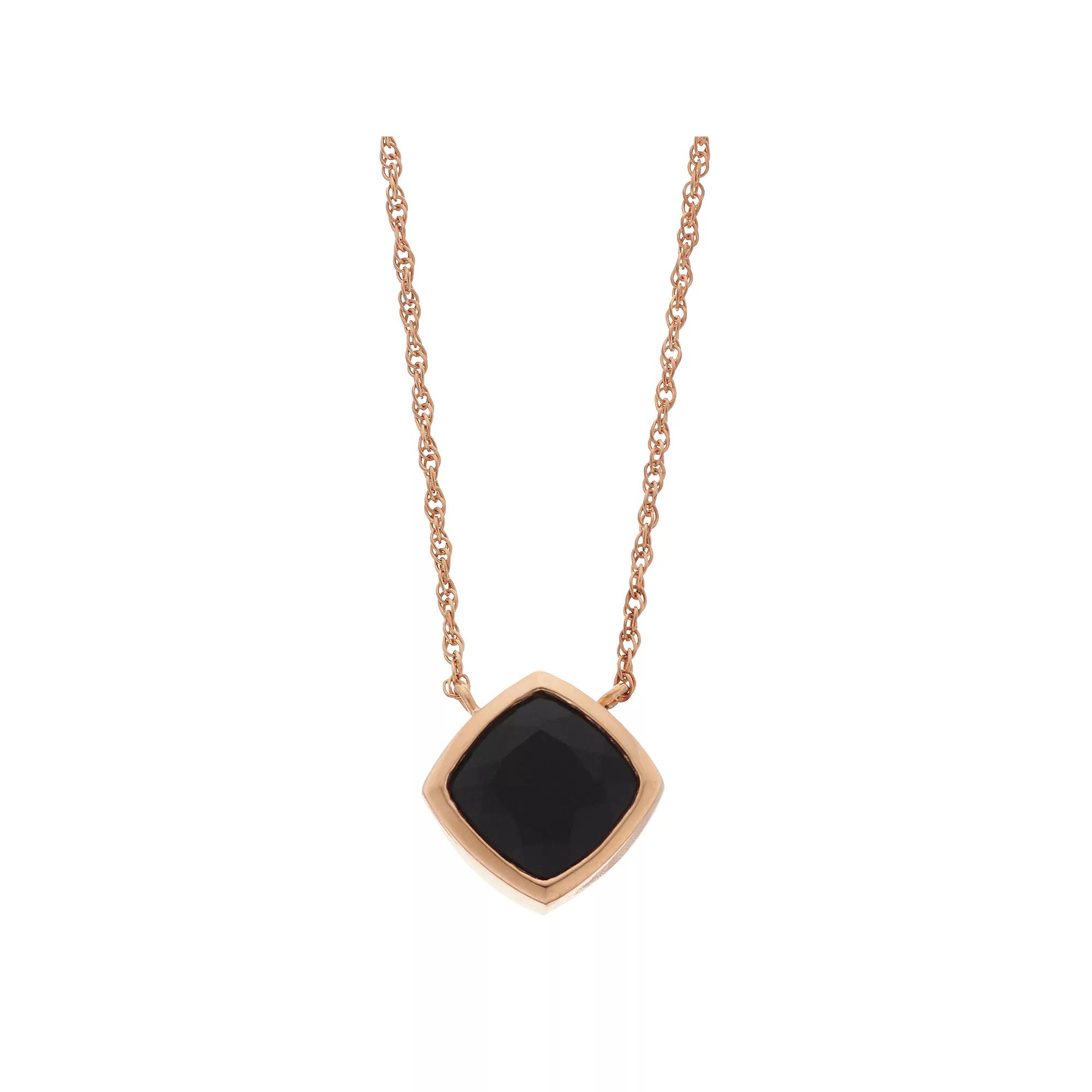 14k Rose Gold Over Silver Onyx Necklace, Women's, Size: 18" Product Image