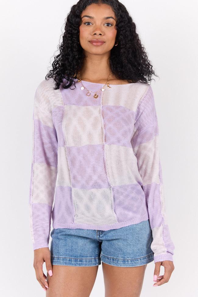 Sunset Key Purple Checkered Sweater FINAL SALE Product Image