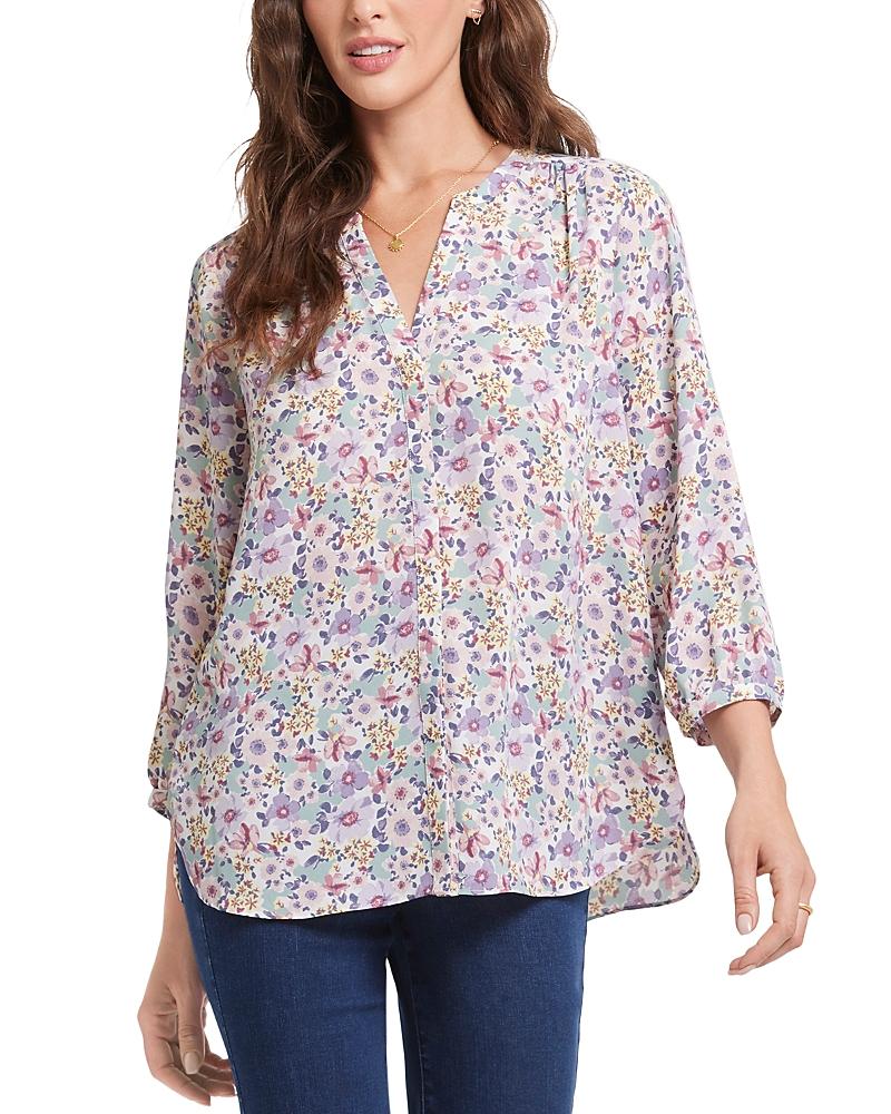 Nydj Three Quarter Sleeve Printed Pintucked Back Blouse Product Image