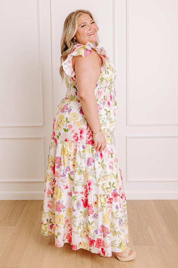 Gleaming Smile Floral Smocked Midi Dress in Blush Curves Product Image