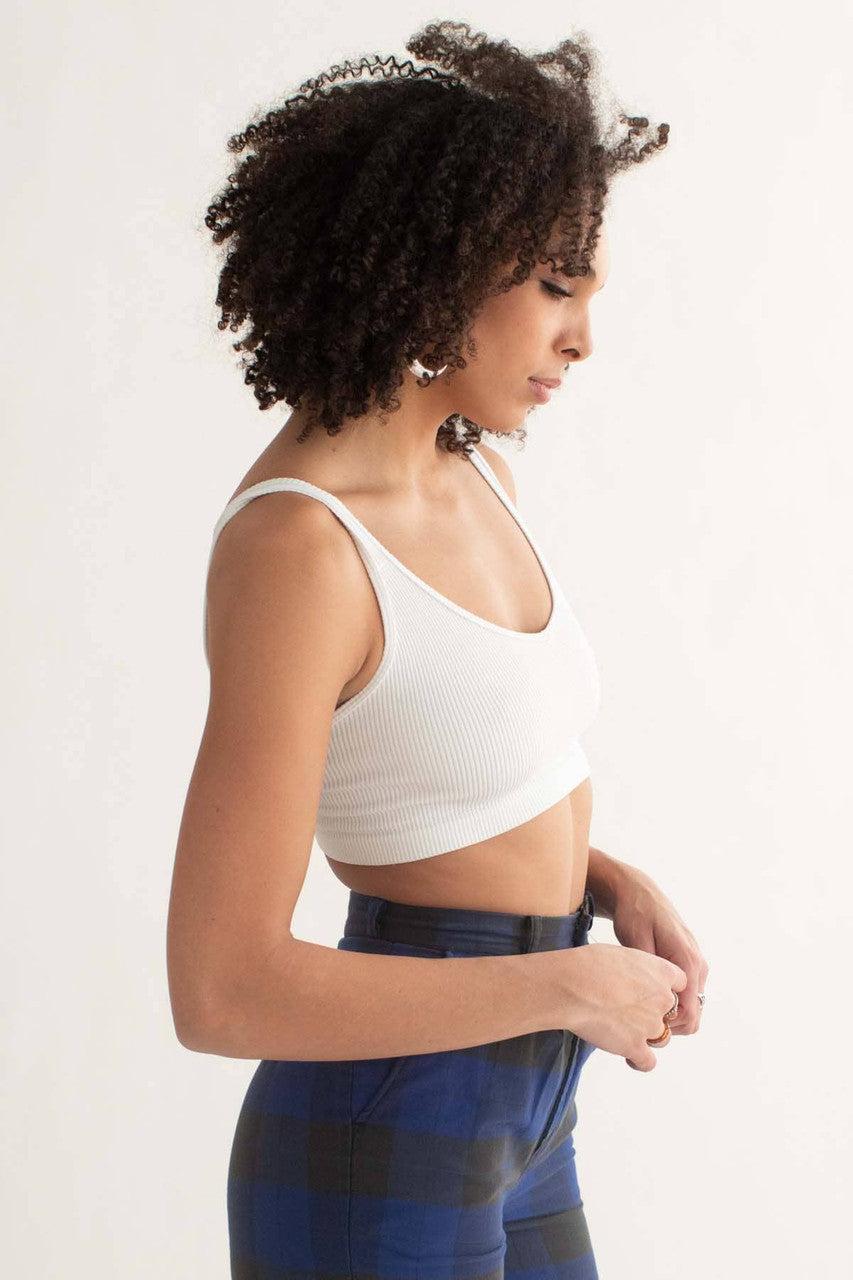 White Ribbed Seamless Bralette Product Image