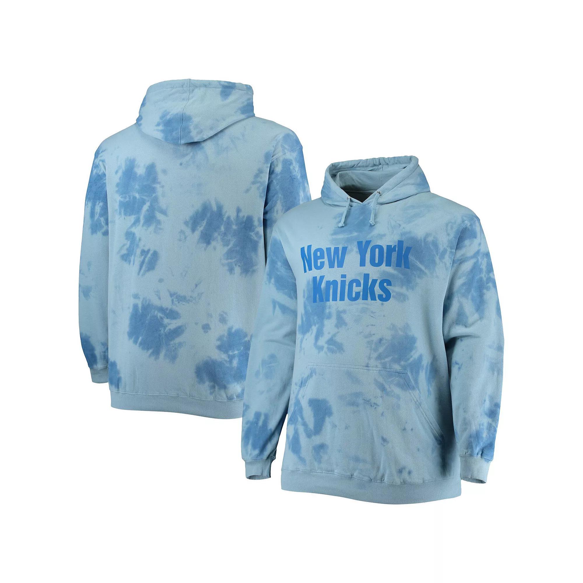 Men's Fanatics Branded Blue New York Knicks Big & Tall Wordmark Cloud Dye Pullover Hoodie,  Product Image