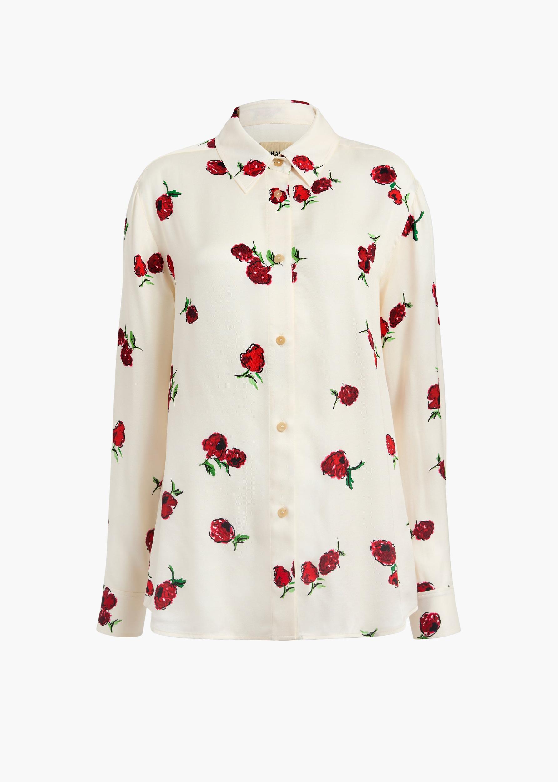 Argo Top in Cream with Raspberry Print Product Image