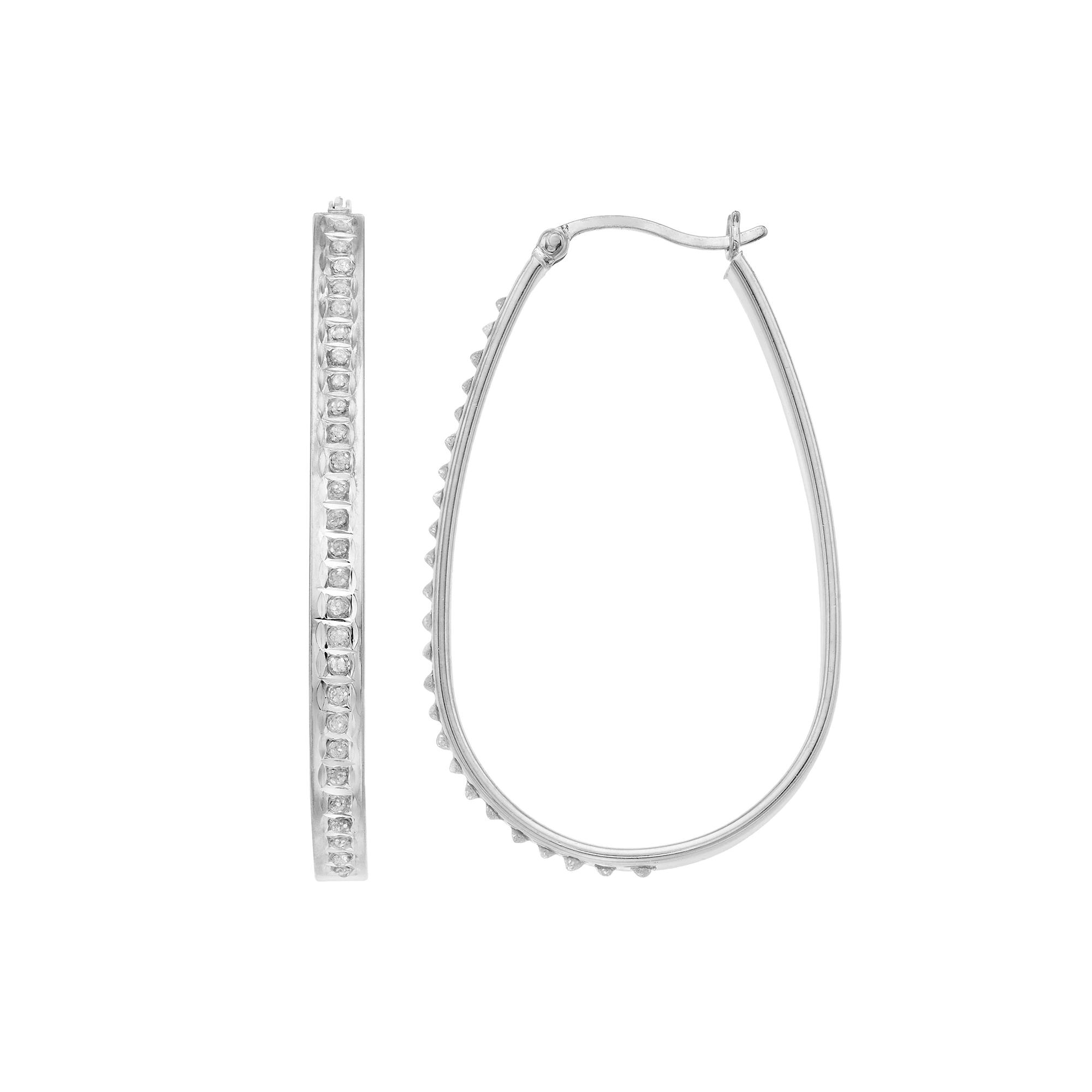 Diamond Mystique Oval Hoop Earrings, Women's, White Over Silver Product Image