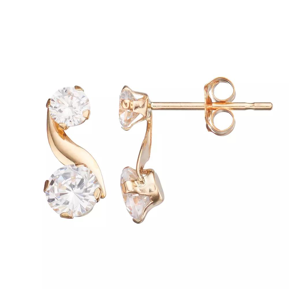 Taylor Grace 10k Gold Cubic Zirconia Swirl Drop Earrings, Women's Product Image