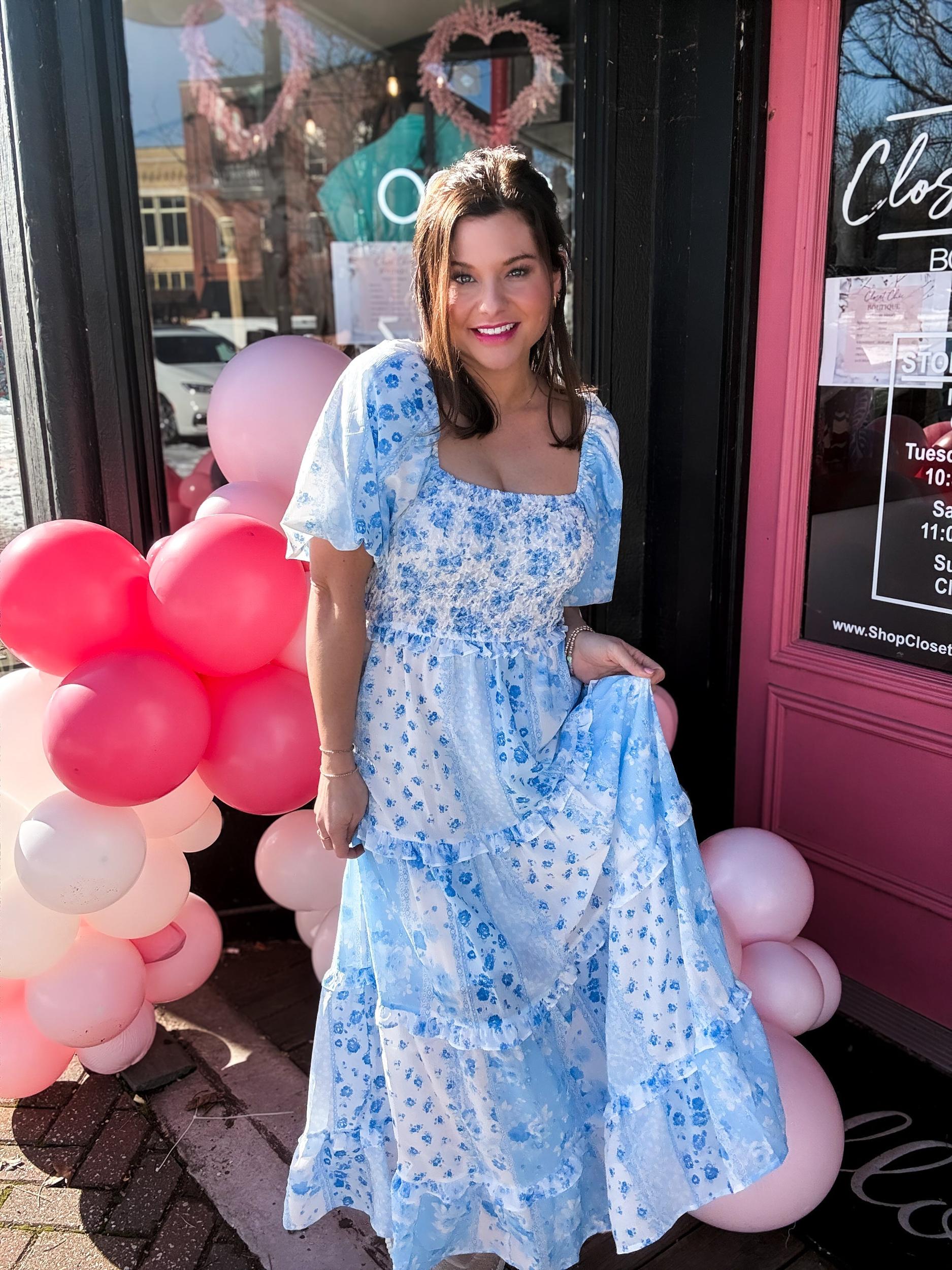 Patchwork Bubble Sleeve Maxi Dress Product Image