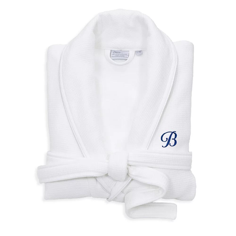 Linum Home Textiles Turkish Cotton Personalized Satin Piped Trim Waffle Terry White Bathrobe, Adult Unisex,  Product Image