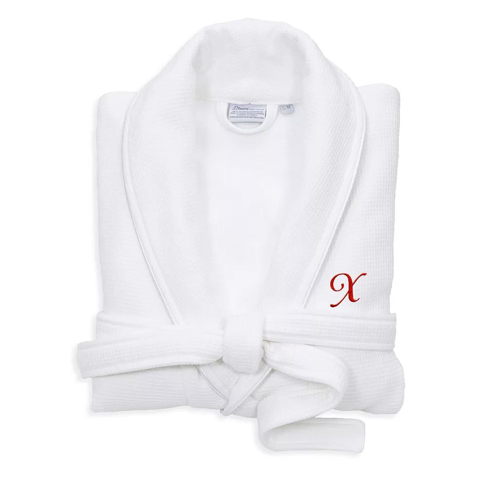 Linum Home Textiles Turkish Cotton Personalized Satin Piped Trim Waffle Terry White Bathrobe, Adult Unisex,  Product Image