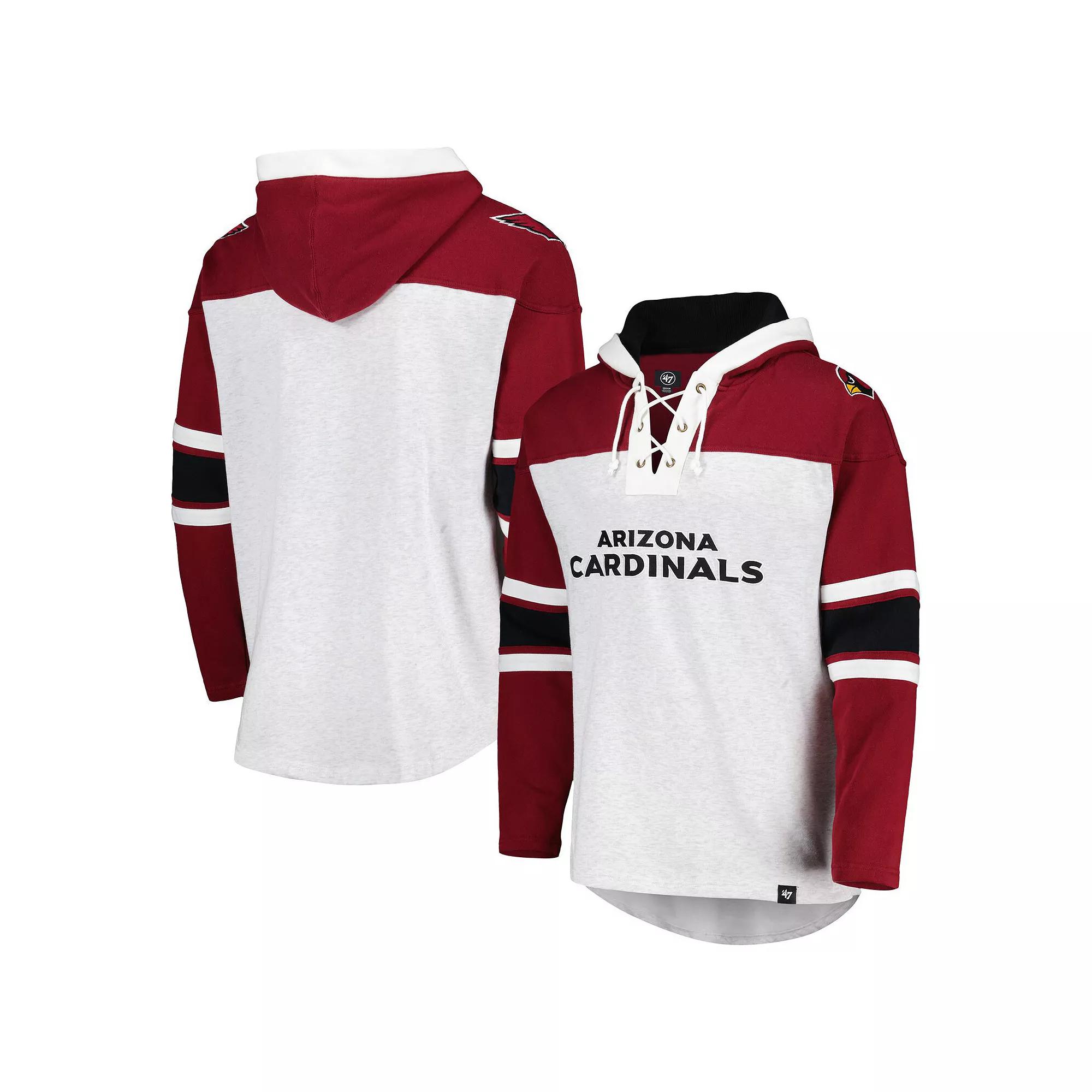 Men's '47 Arizona Cardinals Heather Gray Gridiron Lace-Up Pullover Hoodie, Size: 3XL, Grey Product Image