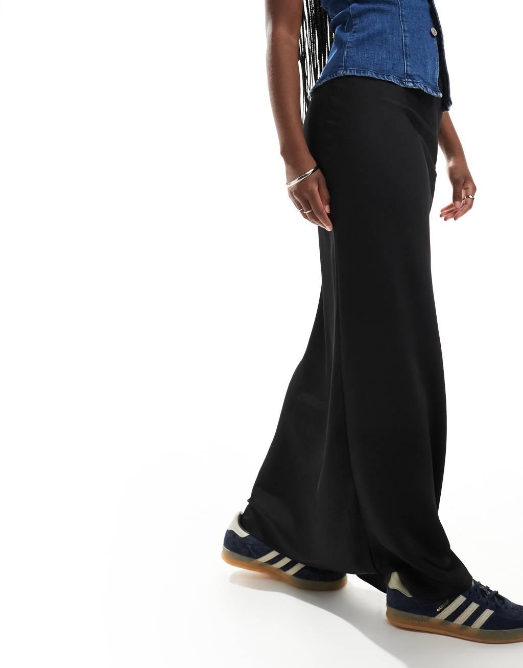 ASOS DESIGN satin bias maxi skirt in black Product Image