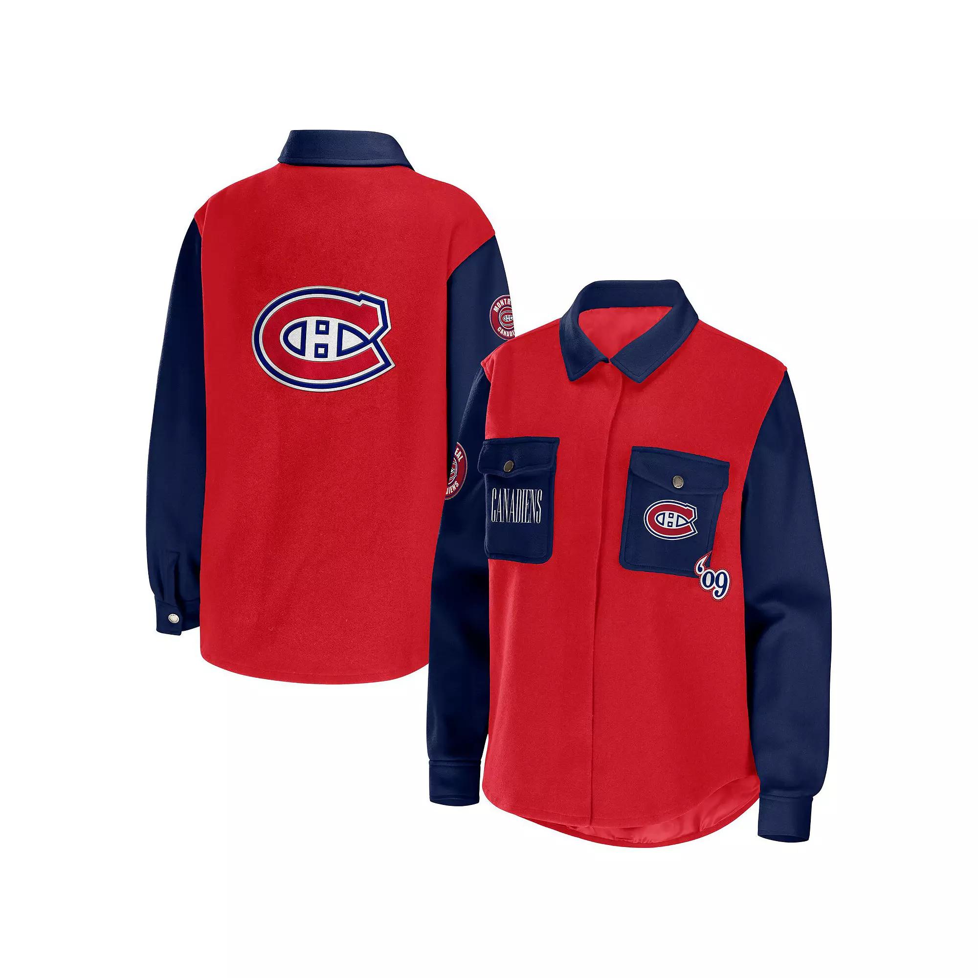 Women's WEAR by Erin Andrews Red/Navy Montreal Canadiens Colorblock Button-Up Shirt Jacket, Size: XL, Cnd Red Product Image