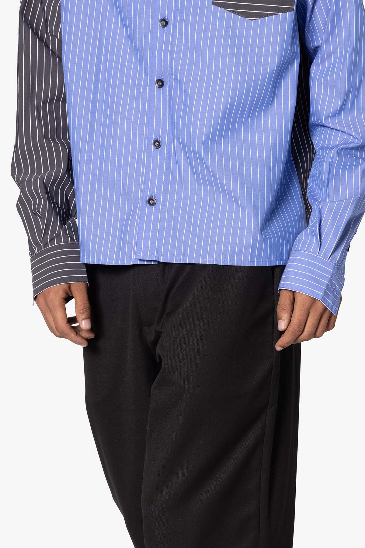 Contrast Sleeve Striped Shirt - Blue Product Image