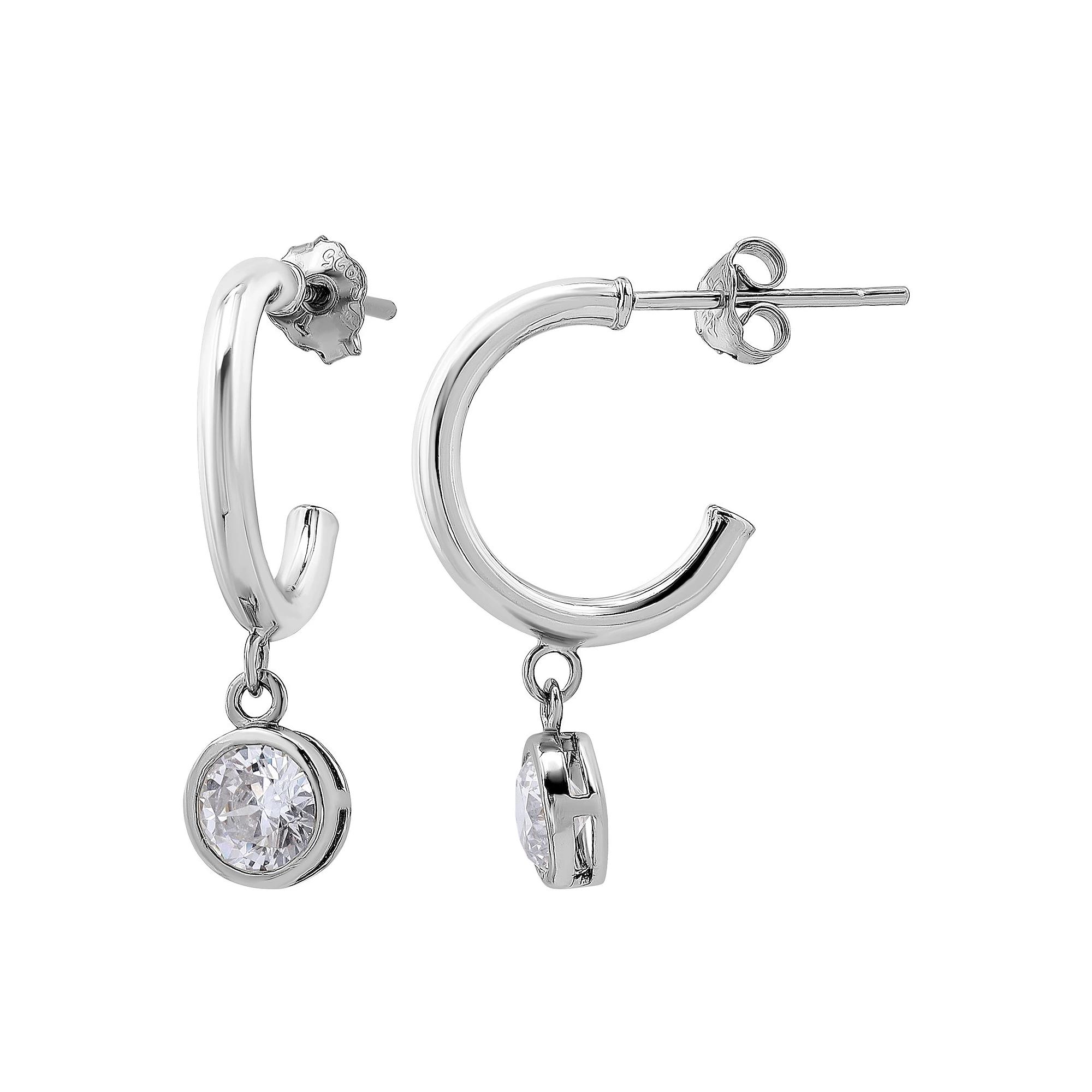 Aleure Precioso Sterling Silver Cubic Zirconia Round Drop Hoop Earrings, Women's, Gold Tone Product Image