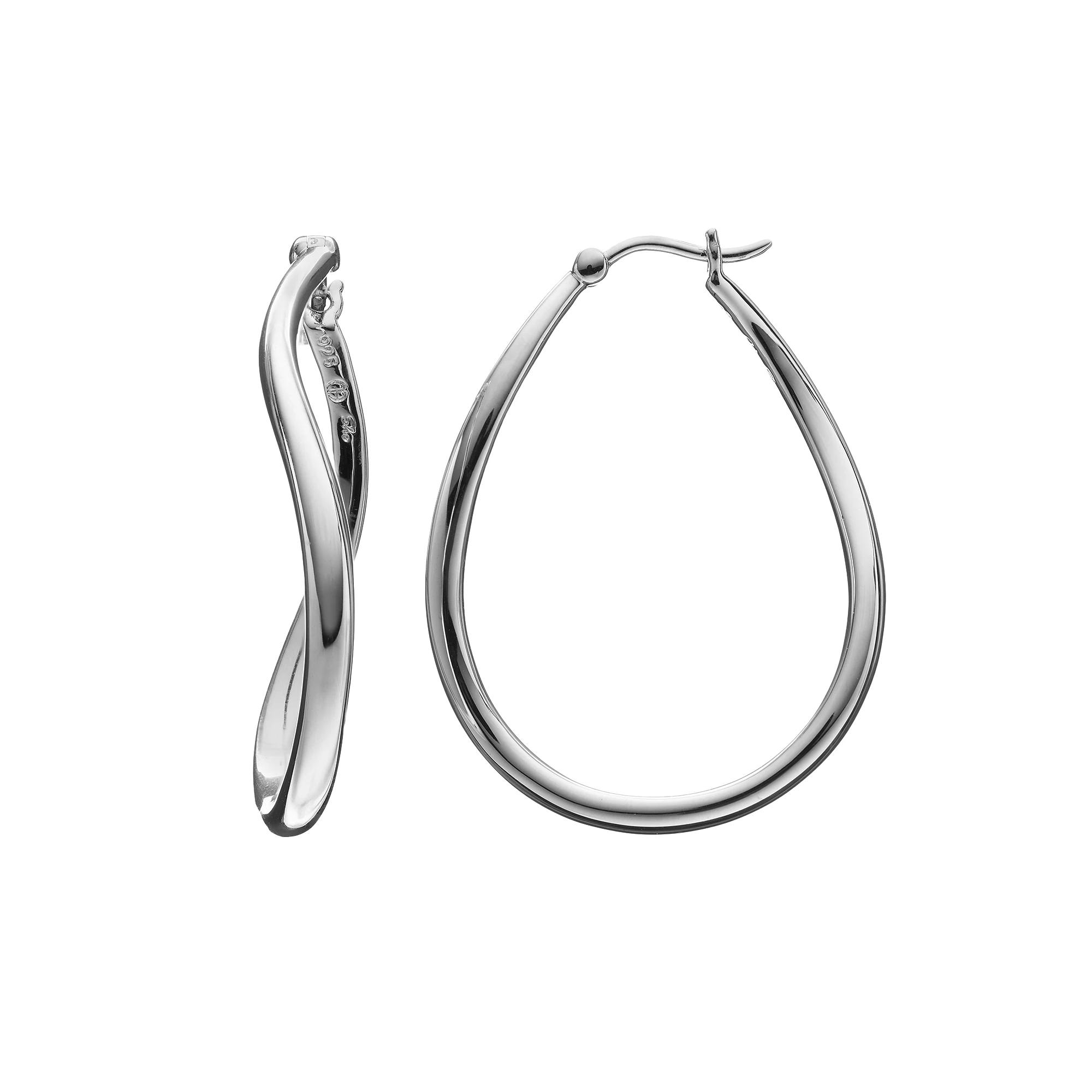 Boston Bay Diamonds Sterling Silver Wavy Oval Hoop Earrings, Women's, Grey Product Image