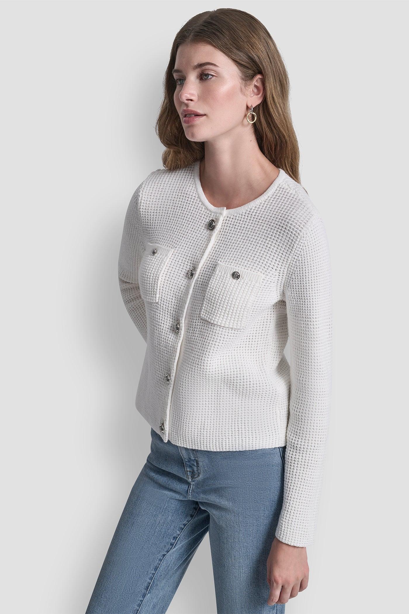 TUCK STITCH CREW NECK CARDIGAN Product Image