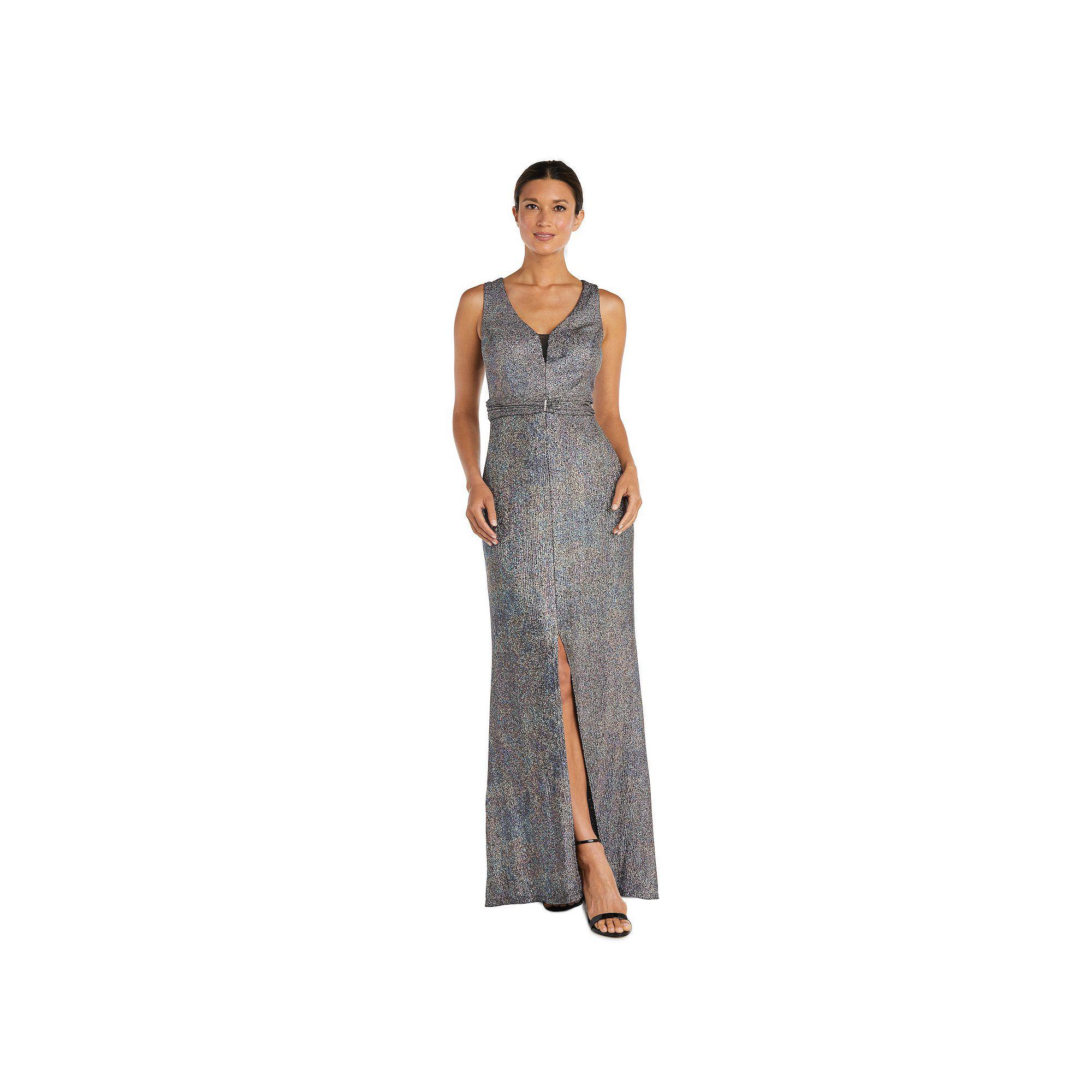 Petite R&M Richards V-Neck Foil Evening Gown, Womens Product Image