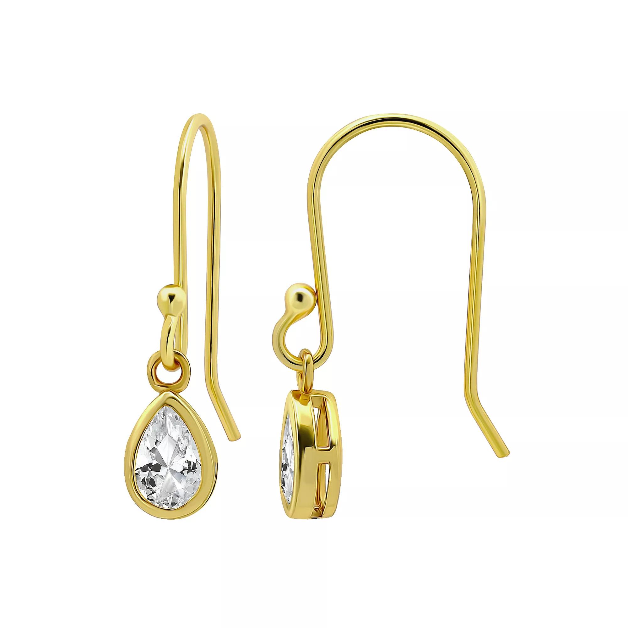 Aleure Precioso Sterling Silver Cubic Zirconia Pear Cut Drop Earrings, Women's, Gold Tone Product Image